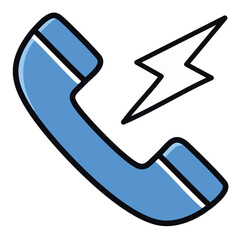 Emergency Phone  Blue phone receiver with lightning bolt white background vector