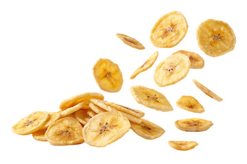 Crispy banana chips floating on AI Generated by PNG