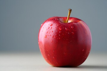 Stock photo of a shiny red apple with water droplets for healthy eating concept use