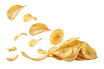 Crispy banana chips floating on AI Generated by PNG