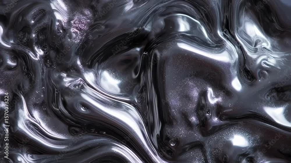 Poster abstract design showcasing fluid dynamics with shimmering metallic waves. the surface exhibits a glo