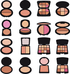 Diverse Makeup Powder & Eyeshadow Palette Vector Illustration Set. Cosmetic Beauty Products Collection for Skincare, Fashion, and Glamour Design.
