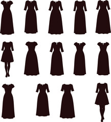 Diverse Collection of Ladies' Dresses, Clothing Silhouettes, Female Body Shapes, Digital Fashion Assets.