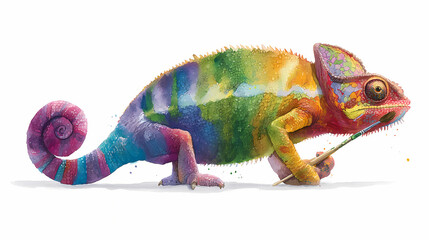 Obraz premium Colorful Whimsical Chameleon – Watercolor Jungle Camouflage Creature