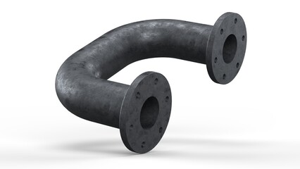 Black Metallic Pipe. U-Shape Connection. Isolated. White background. 3D render