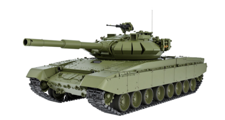 Modern green tank standing still with transparent background