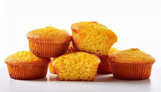 cornbread muffins with a golden crust ideal for a savory snack isolated on white background copy space