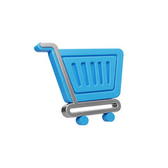 Blue Shopping Cart 3D Icon Silver Frame Minimalist E-commerce Symbol