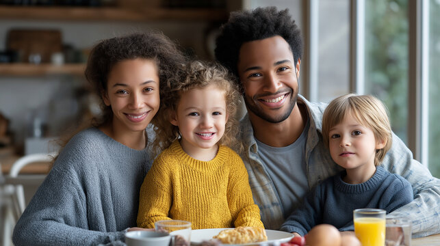 Cheerful Family Breakfast in Soft Morning Light - Powered by Adobe