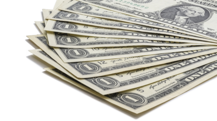 Close up of one dollar bills isolate on a transparent background. PNG file.