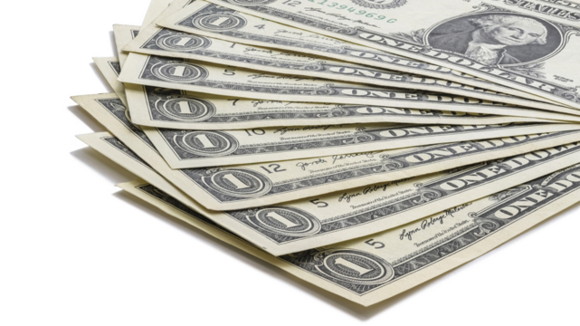 Close up of one dollar bills isolate on a transparent background. PNG file. - Powered by Adobe