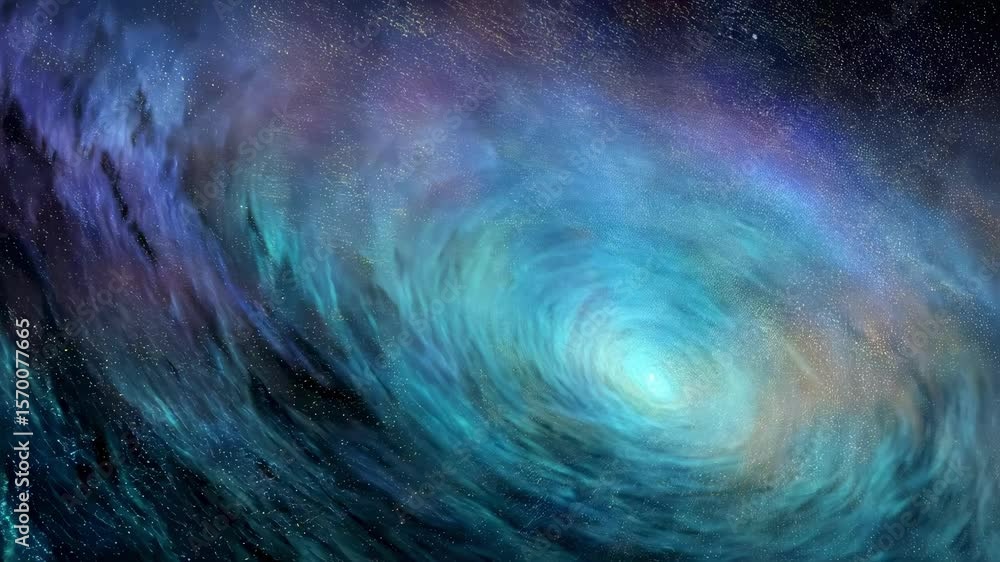 Poster colorful nebula clouds and countless stars are swirling around a bright center, creating a mesmerizi