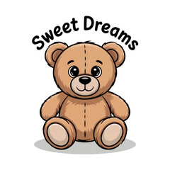 Fototapeta premium Cute vector illustration of a classic soft teddy bear with stitching details, sitting upright with a friendly smile. Perfect for baby products, nursery wall art, kids’ books, or parenting content.