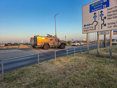 Budapest, Hungary - June 25, 2025: TEK Police cars at Budapest Ferenc Liszt International Airport.