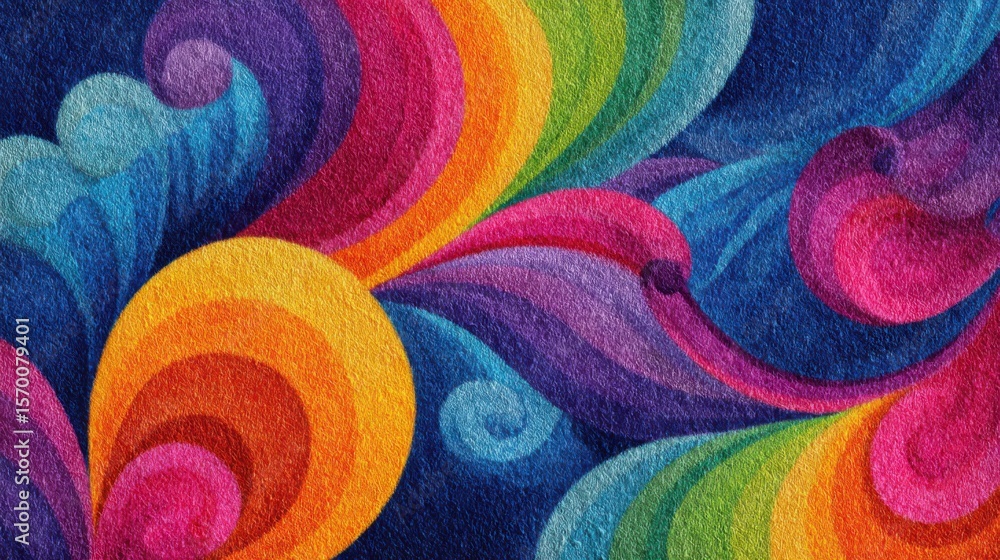 Poster vibrant swirling patterns in various colors blend seamlessly, creating an energetic abstract design.