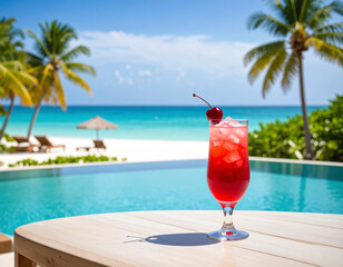 Savor summer with refreshing fruit cocktails by the beach at a tropical vacation paradise