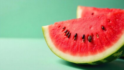 Juicy Red Watermelon Slice Close-up Summer Refreshment, Healthy Eating Concept
