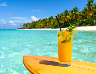 Refreshing summer fruit cocktails by the beach create a perfect vacation mood for holiday gatherings and events