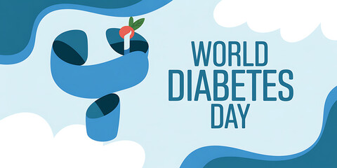 World Diabetes Day Graphic with Blue Ribbon and Red Circle Emphasizing Health Awareness and Global Observance