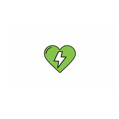 AED Defibrillator Green heart with lightning bolt, white background vector