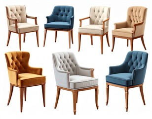 Fototapeta premium Collection of Upholstered Armchairs with Wooden Legs