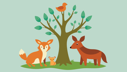 Charming Whimsical Illustration of Woodland Animals a Fox and Friends