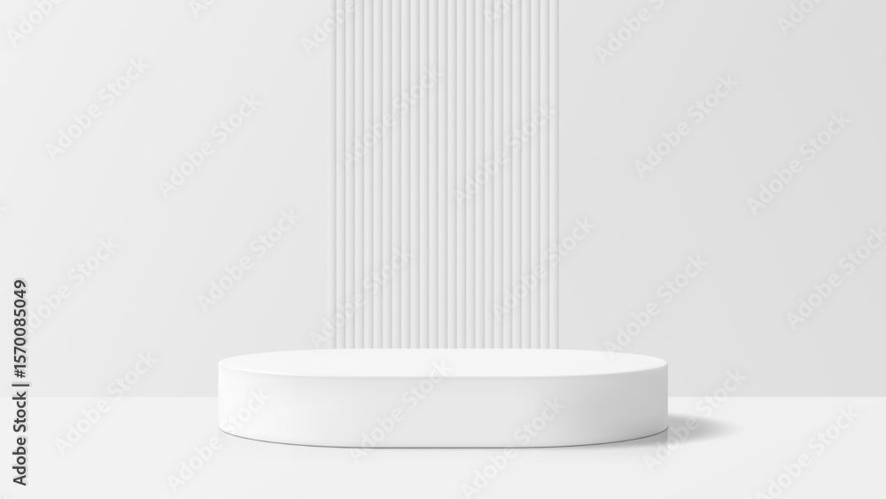 Poster white 3d rendering product podium mockup on a minimal studio background with vertical striped wall d