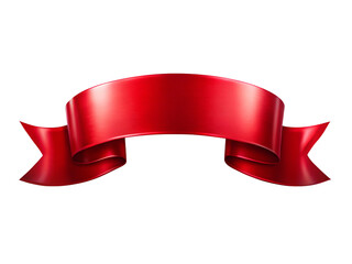 Shiny red metallic ribbon banner with subtle texture isolated on transparent background
