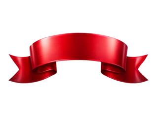 Shiny red metallic ribbon banner with subtle texture isolated on transparent background