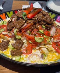Uzbekistan food meat with vegetables