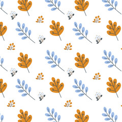 Obraz premium Autumn pattern for textiles and design with cute leaves and berriesAutumn pattern for textiles and design with cute leaves and berries