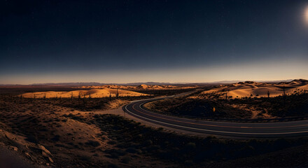 Desert Highway Underneath A Starry Sky Evokes Adventure And Exploration Photography