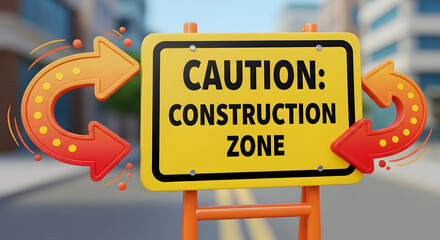 Cautionary Measures Construction Site With Dynamic Arrows Symbolize Forward Progress