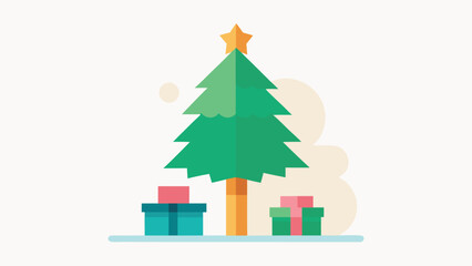 Fototapeta premium Illustrated Watercolor Christmas Tree Gifts Festive Holiday Scene