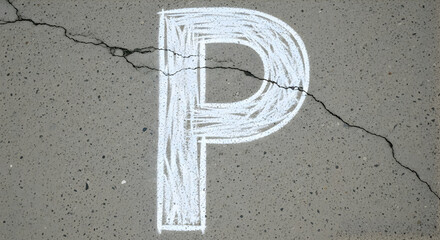 Chalk Drawing Of Letter P On Concrete With Crack Road Design Concept