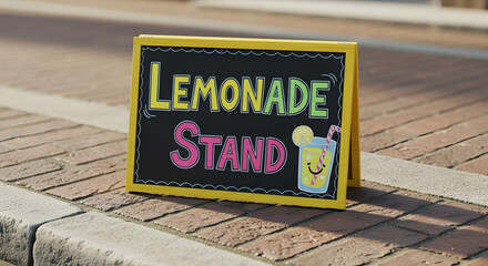 Chalkboard Sign Inviting Customers To Enjoy Fresh Lemonade At Summer Stand