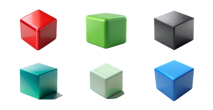 PNG Colorful cubes bundle, Colorful cubes are isolated on transparent background, Colorful cubes set.