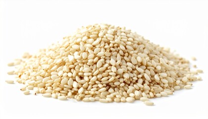 Fototapeta premium Pile of White Sesame Seeds on White Background