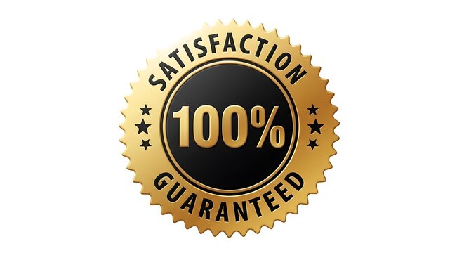 Golden 100% satisfaction guaranteed seal on white background