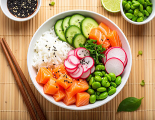 Delicious salmon poke bowl recipe infographic showcasing vibrant ingredients and preparation style for seafood lovers