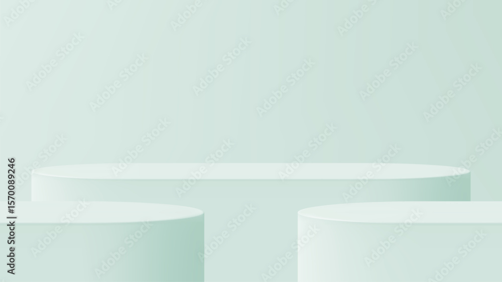 Poster empty 3d rendering studio with soft mint product display podests. minimal abstract background ideal 