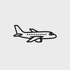 Minimalist line art airplane illustration in black on gray background  
