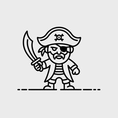 Obraz premium Cartoon pirate character holding sword and looking fierce in outline 