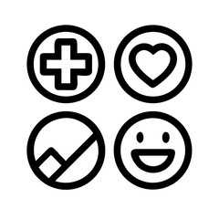 Obraz premium Glossy vector medical icon set with symbols like plus minus cross and emergency signs