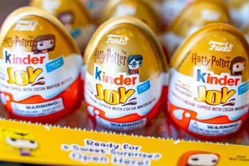 Fototapeta premium Fremont, CA, USA - June 13, 2025: Close-up of Joy Harry Potter Chocolate Eggs. 