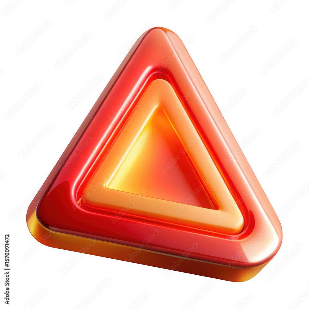 Poster glossy red and orange triangle warning sign isolated on transparent background