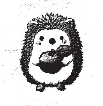 Hedgehog holding an apple, stitched fabric texture vector