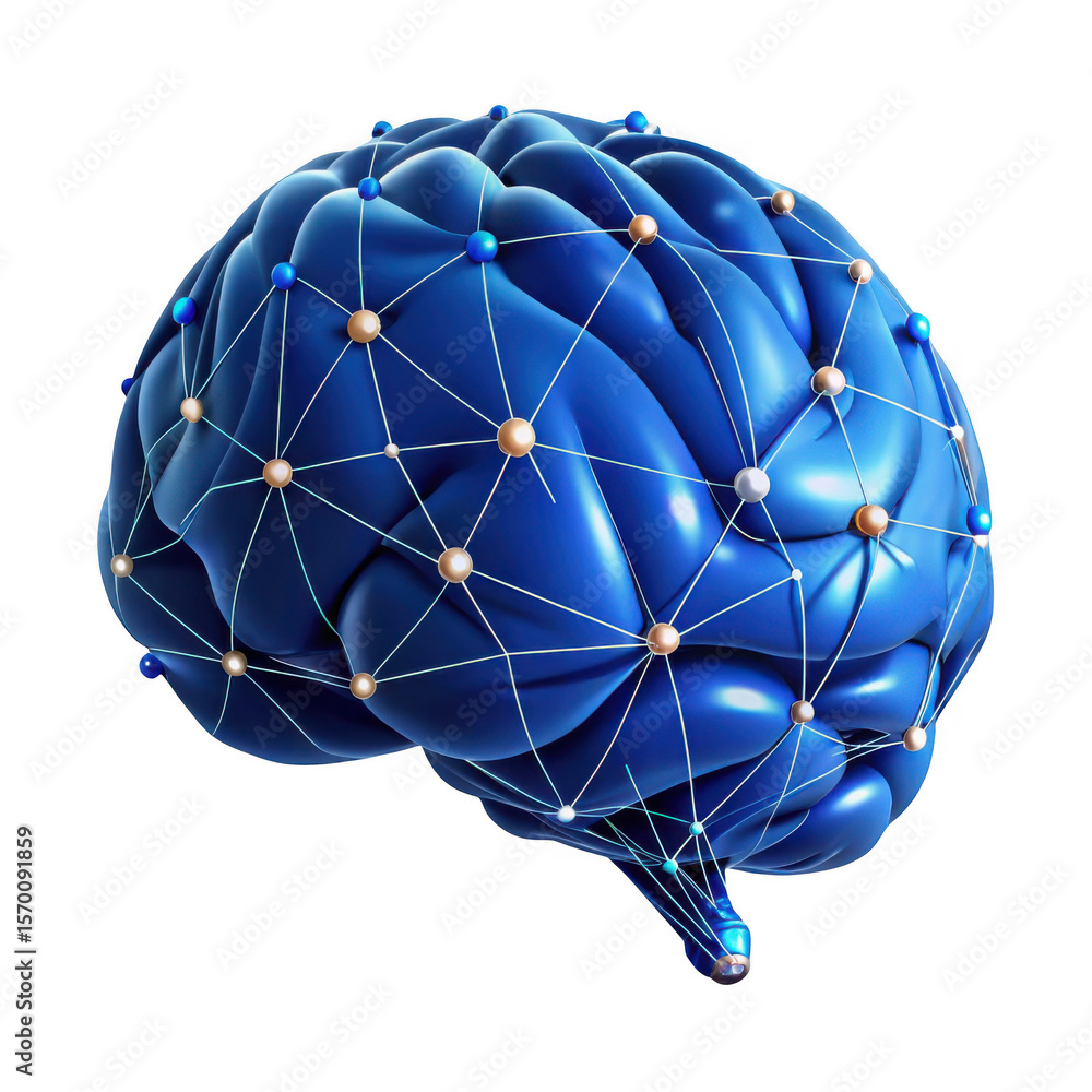 Poster 3d model of human brain neural network isolated on transparent background