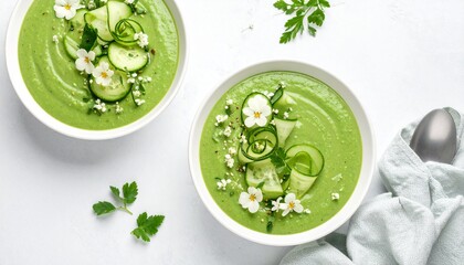 Obraz premium Cucumber and Avocado Gazpacho. Healthy Food Concept