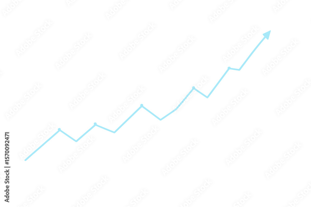 Poster a blue-colored background displays an abstract financial graph with an uptrend line and a bar chart 